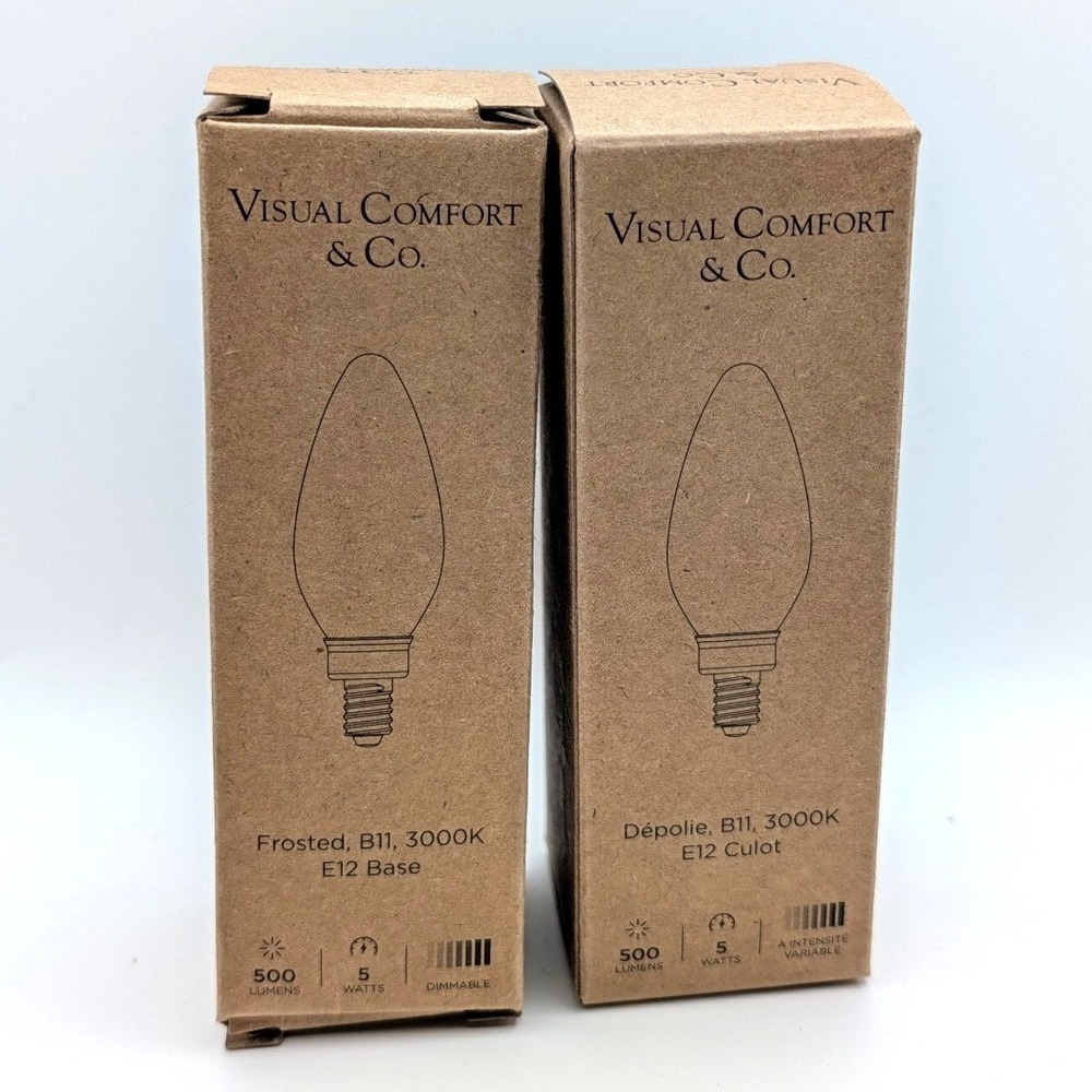 Visual Comfort & Co B11 LED Frosted Light Bulbs 3000K E12 Base 500 Lumens 5W 2pk